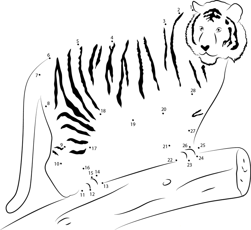 Tiger On Wood dot to dot worksheets