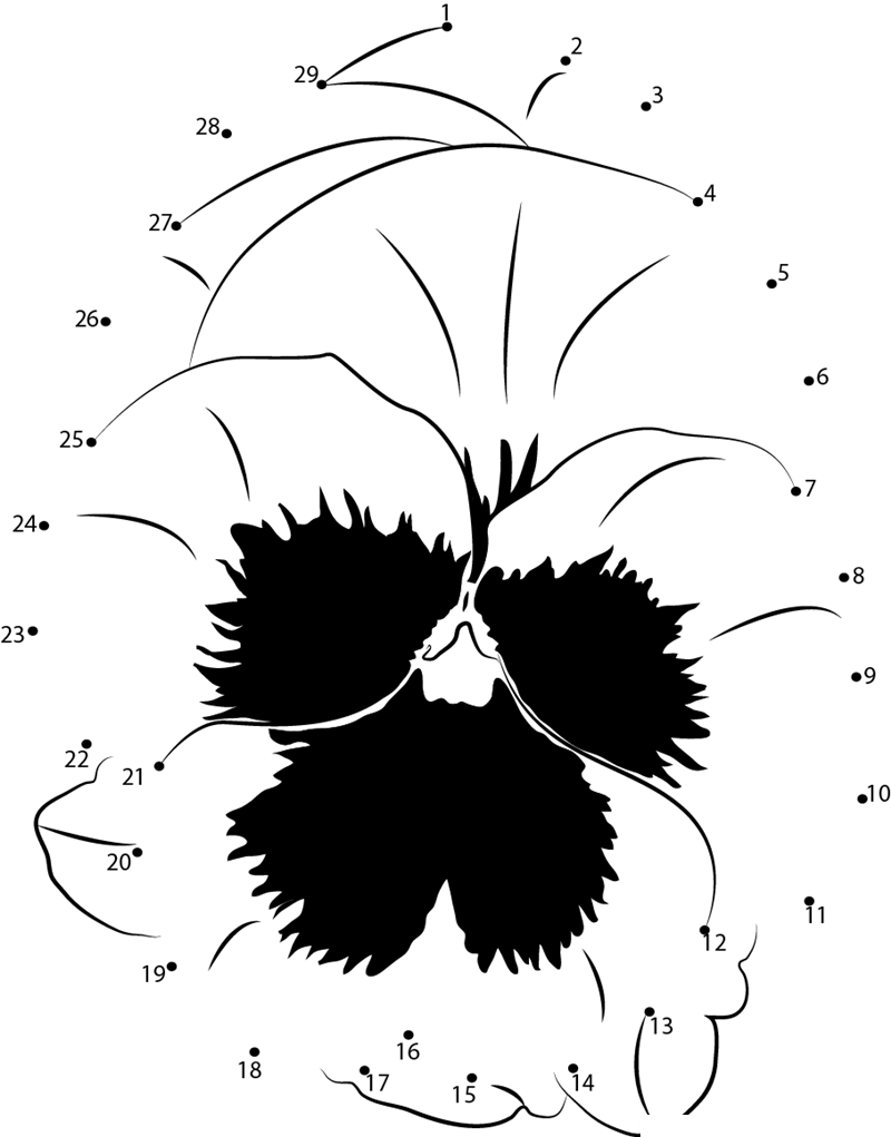 Pansy Flower printable dot to dot worksheet