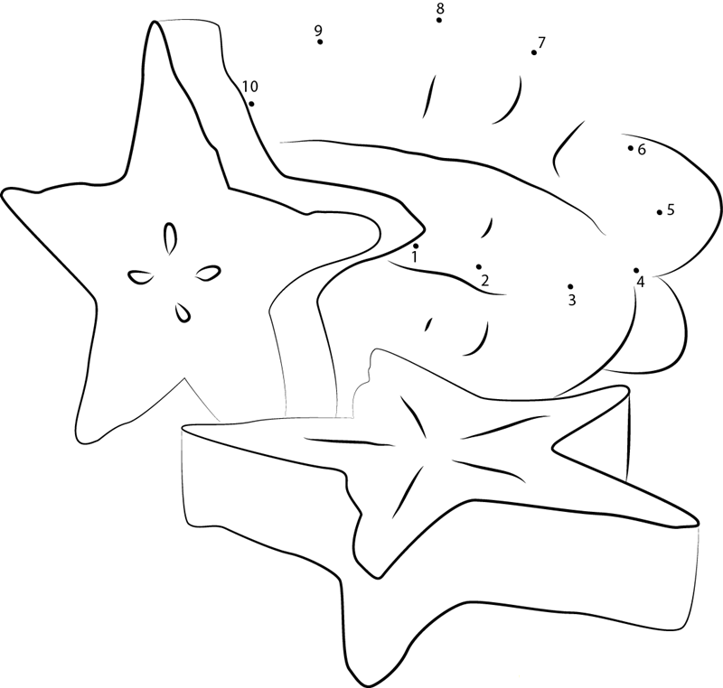 Fresh Star Fruit printable dot to dot worksheet