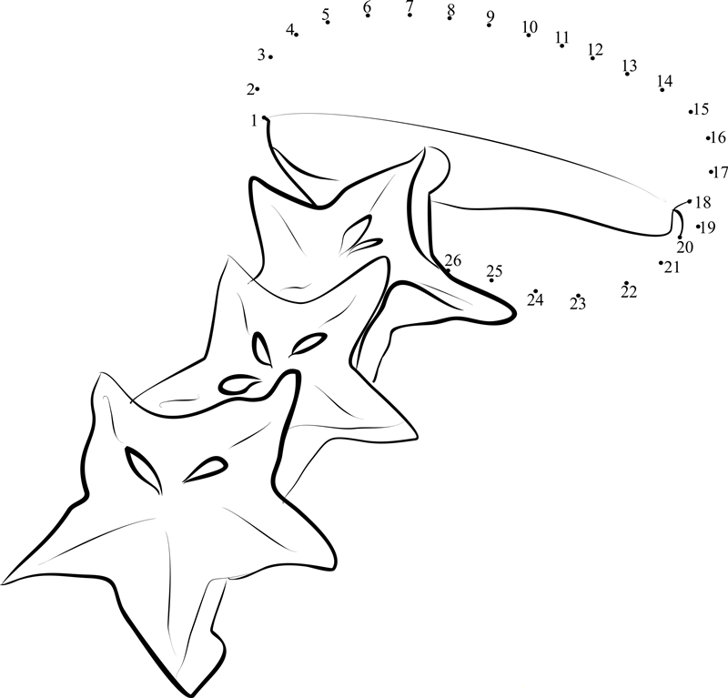 Star Fruit Slices printable dot to dot worksheet