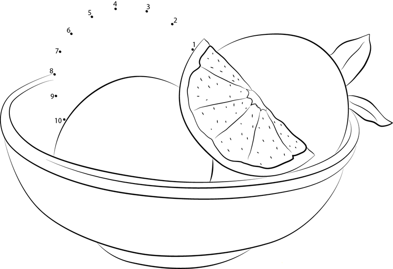 Grapefruit Cut In Plate dot to dot worksheets