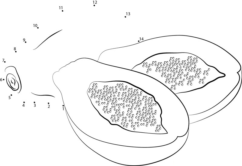 Papaya Cut In Half dot to dot worksheets