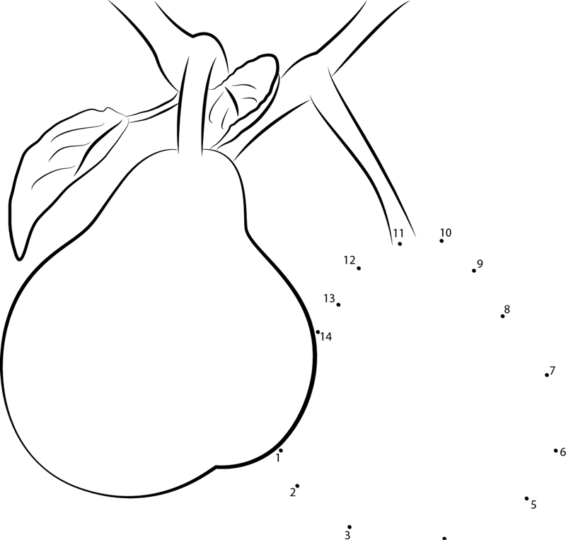 Pear Fruit On Tree printable dot to dot worksheet