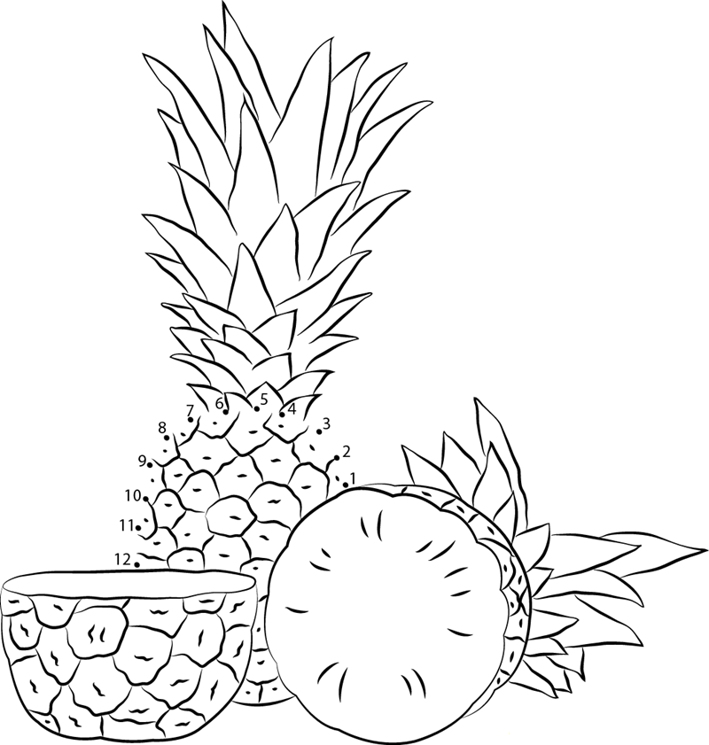 Fresh Pineapples printable dot to dot worksheet