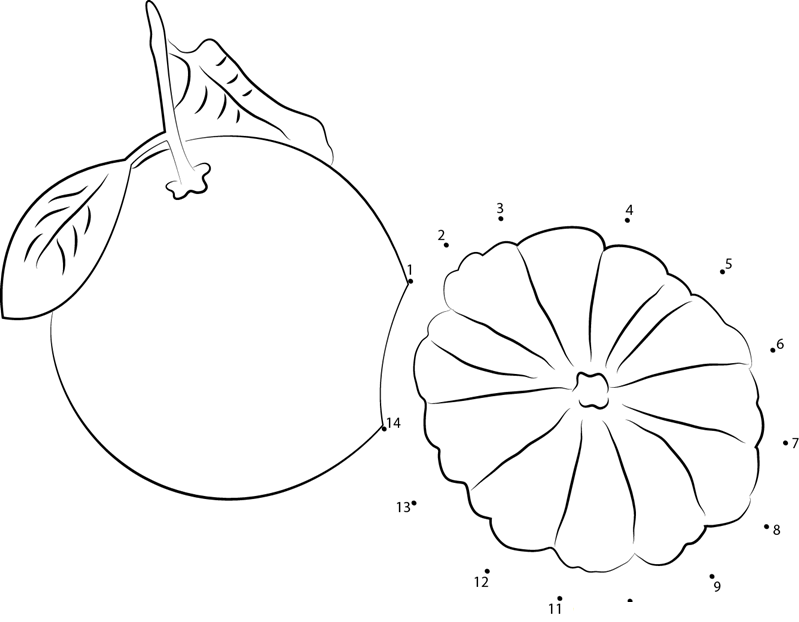 Pomelo Cut In Red dot to dot worksheets