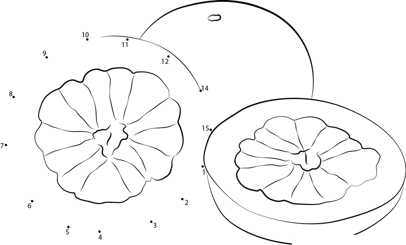 Pomelo Fruit Cut In Half dot to dot worksheets