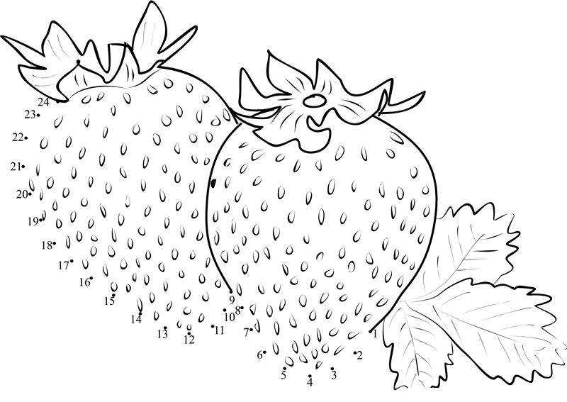 Strawberries printable dot to dot worksheet