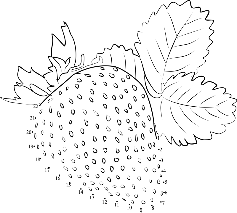 Strawberry With Leaf printable dot to dot worksheet