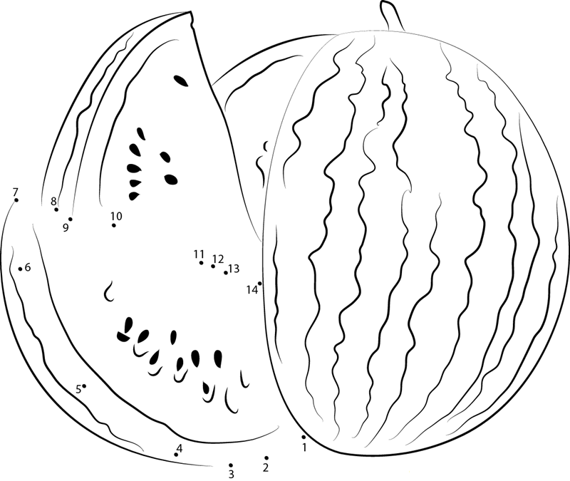 Watermelon With Seeds dot to dot worksheets