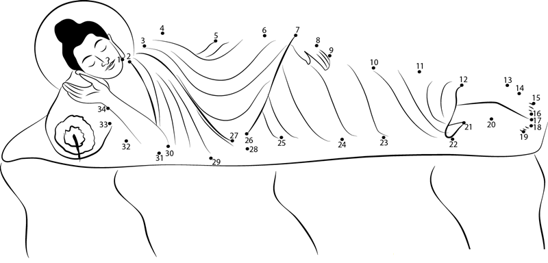 Sleeping Buddha printable dot to dot worksheet