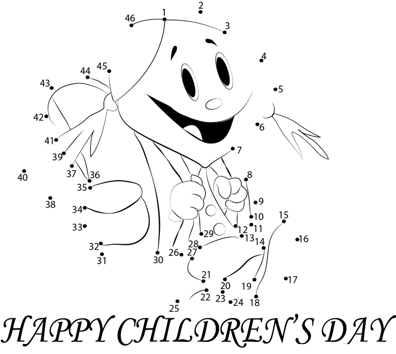 Funny Childrens Day printable dot to dot worksheet