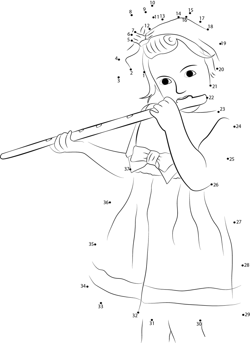 Kid Girl Playing Bansuri printable dot to dot worksheet