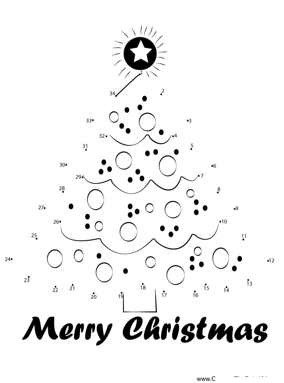 Beautiful-Christmas-Tree dot to dot worksheets