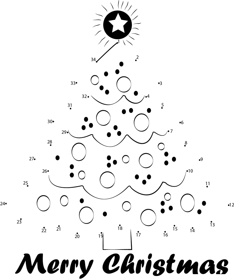 Beautiful Christmas Tree dot to dot worksheets