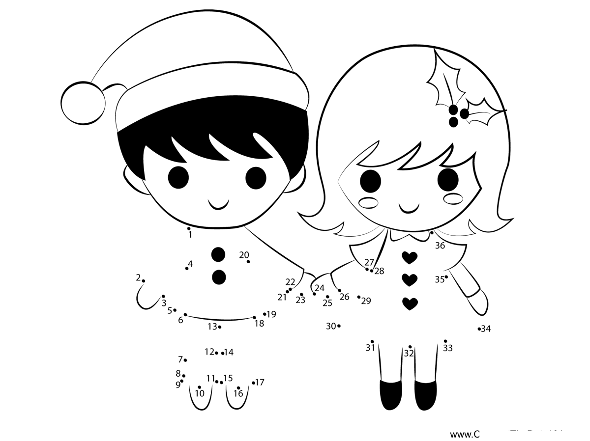 Boy-And-Girl-On-Christmas dot to dot worksheets