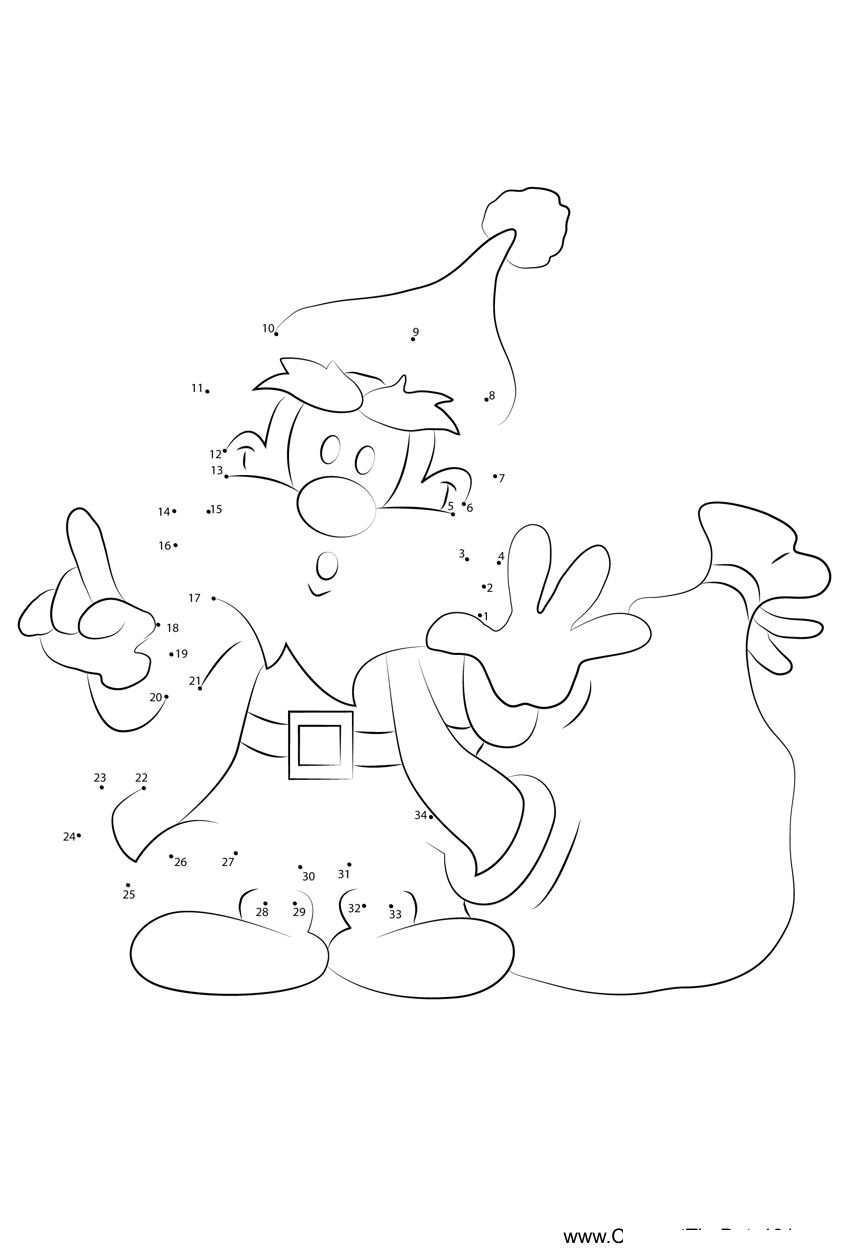 Cartoon-Santa-With-Gift dot to dot worksheets