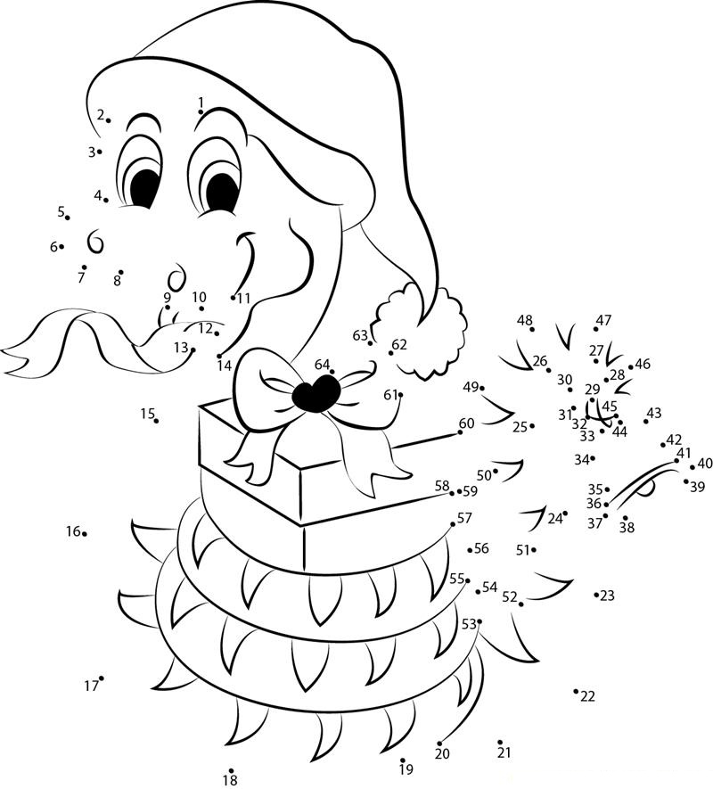 Cartoon Of A Cute Christmas Snake Ringing dot to dot worksheets