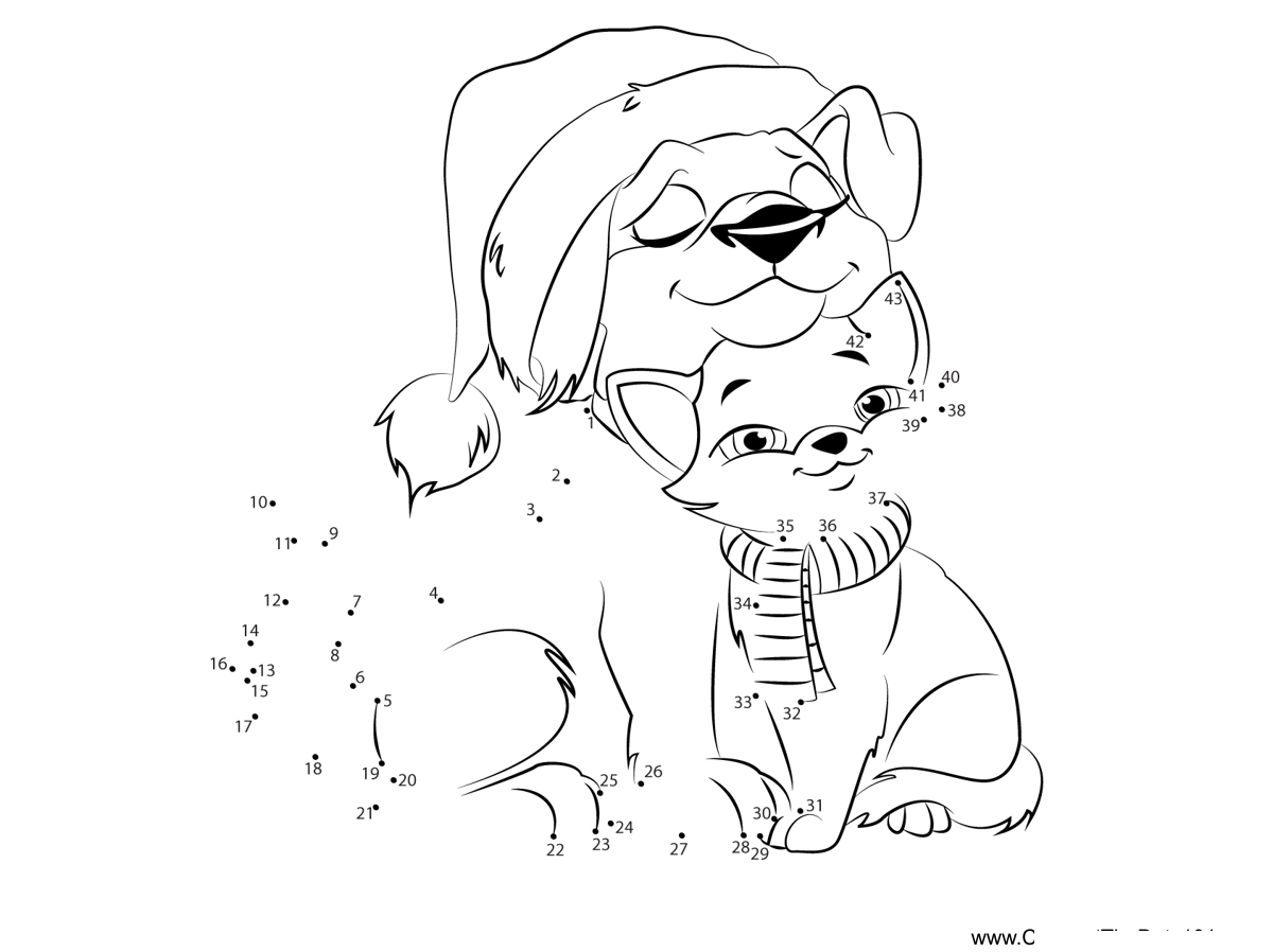 Cat-And-Dog-Dressed-Christmas dot to dot worksheets