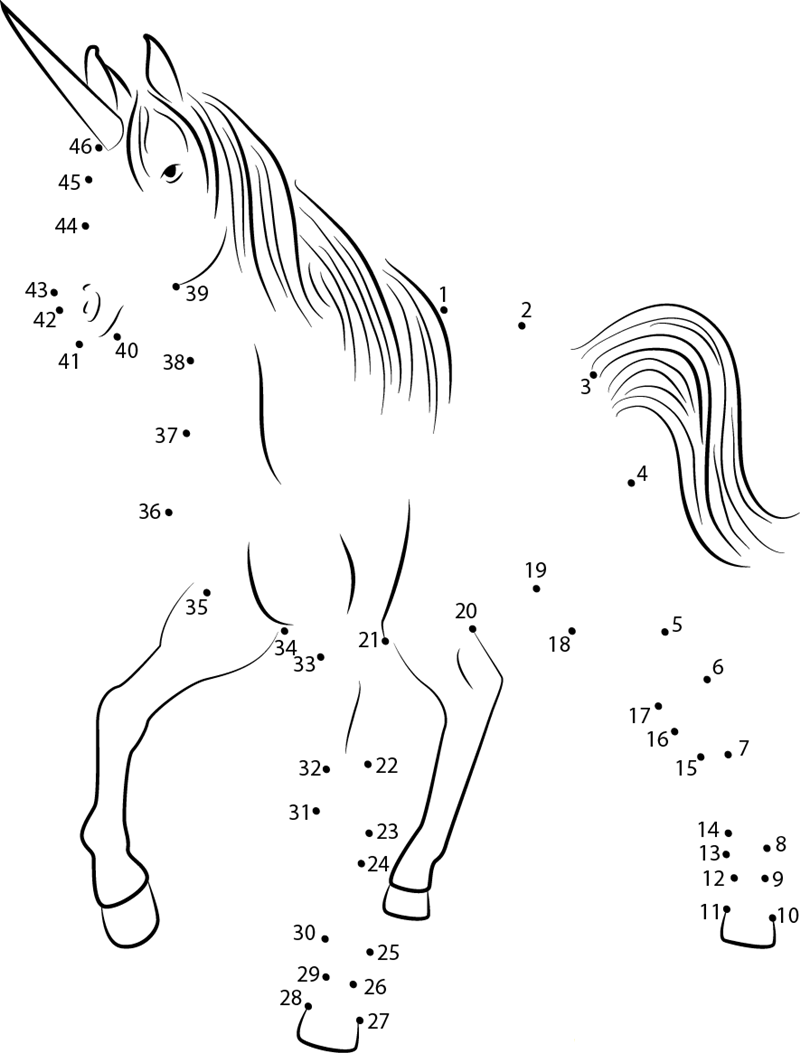 Beautiful Unicorn dot to dot worksheets