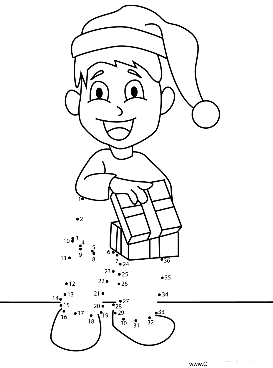 Christmas-Boy-Opening-Gift dot to dot worksheets