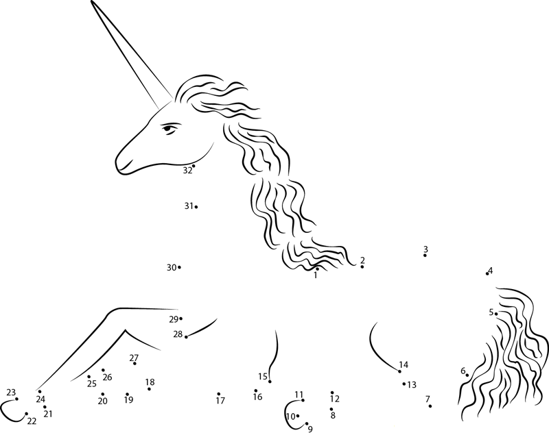 Captivite Unicorn dot to dot worksheets