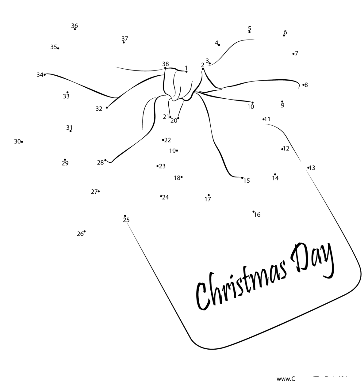 Christmas-Day-Ribbon dot to dot worksheets