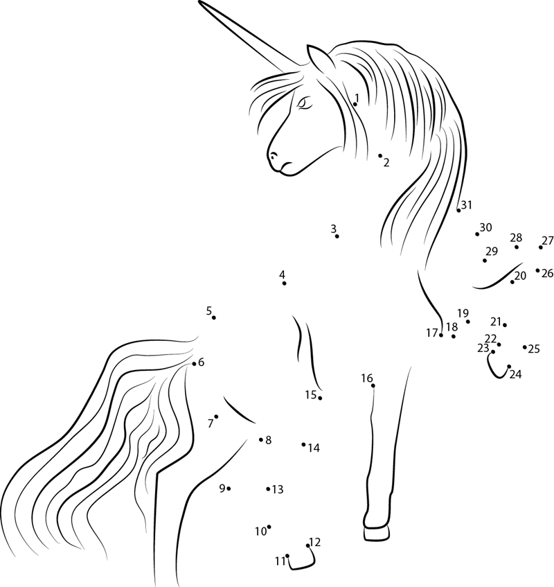 Free Unicorn dot to dot worksheets