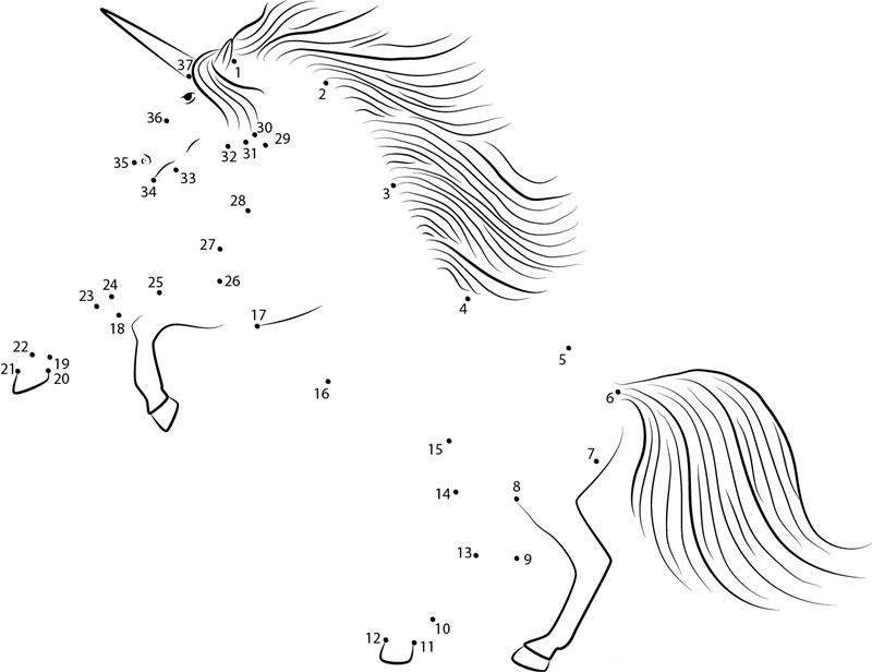 Happy Unicorn dot to dot worksheets