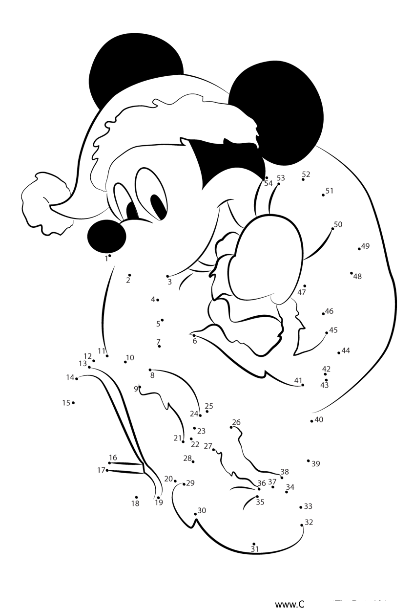 Christmas-Mickey dot to dot worksheets