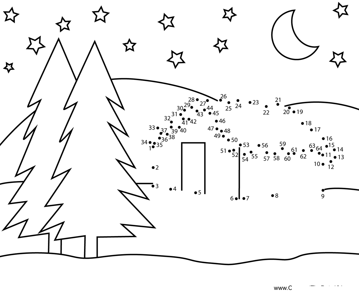 Christmas-Night-Scene printable dot to dot worksheet