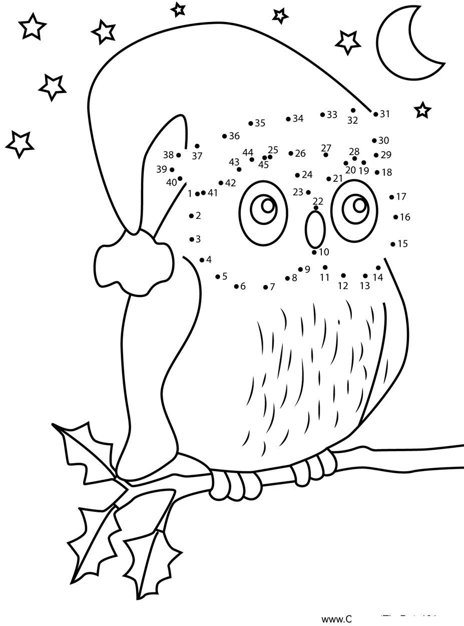 Christmas-Owl-1 dot to dot worksheets