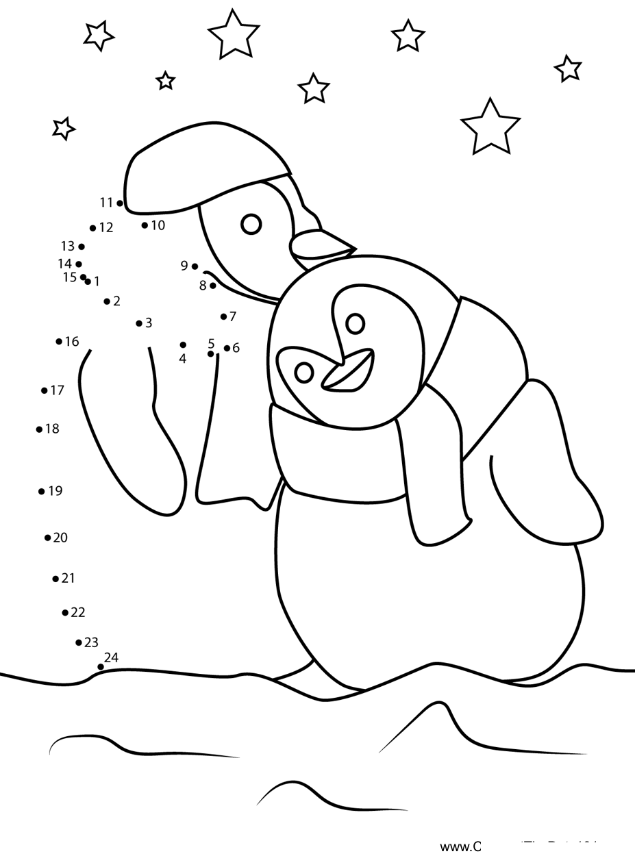 Christmas-Penguin-Couple printable dot to dot worksheet