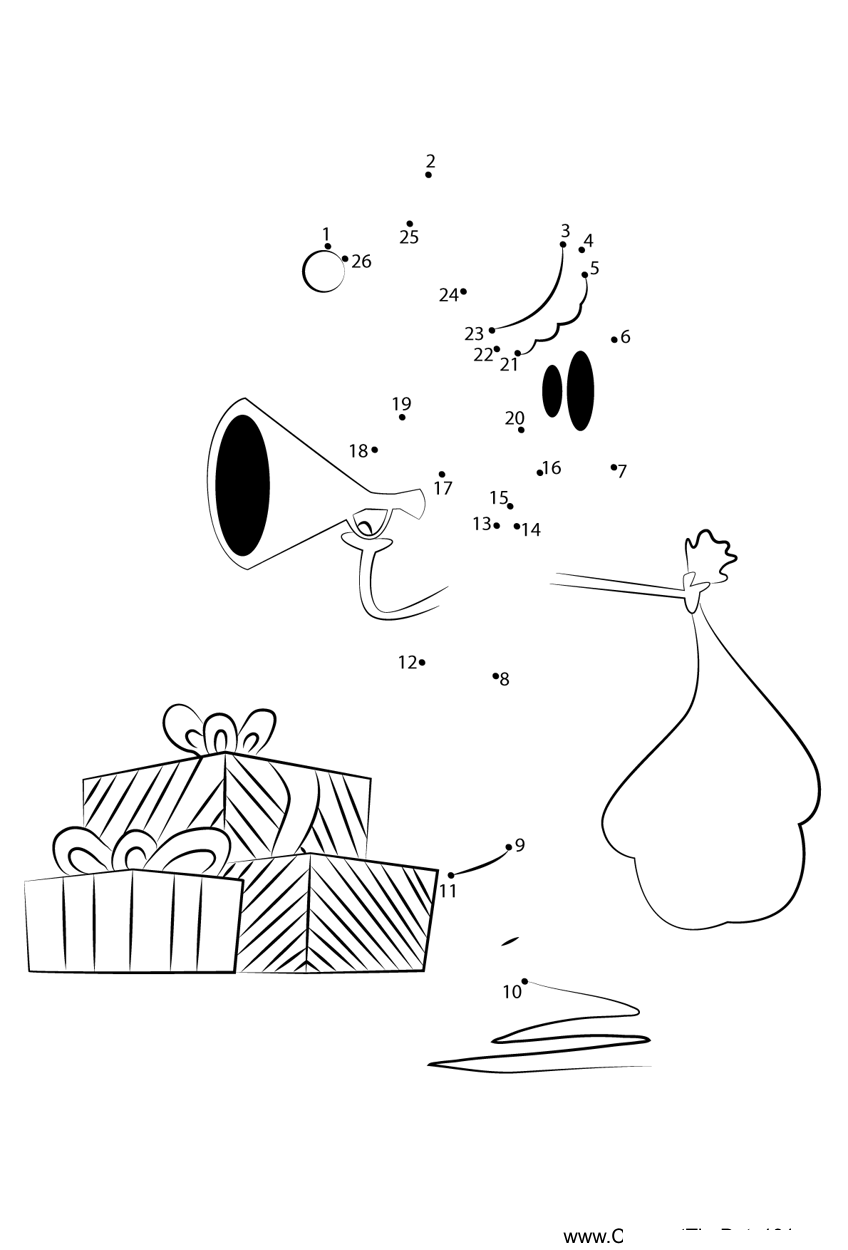 Christmas-Santa-With-Gifts printable dot to dot worksheet