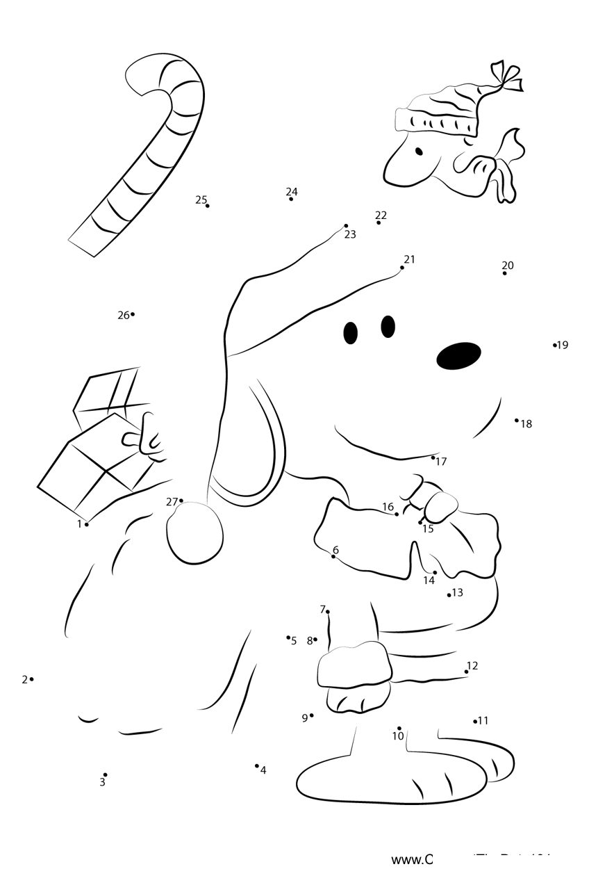 Christmas-Snoopy printable dot to dot worksheet