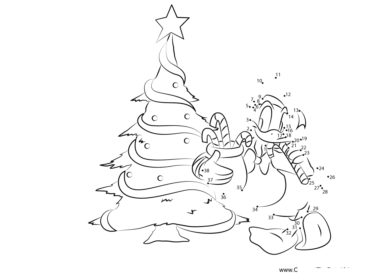 Christmas-Tree-Donald-Duck dot to dot worksheets