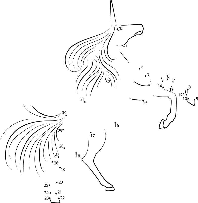 Licorne dot to dot worksheets