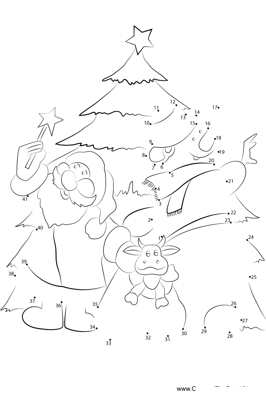 Christmas-Tree-With-Santa printable dot to dot worksheet