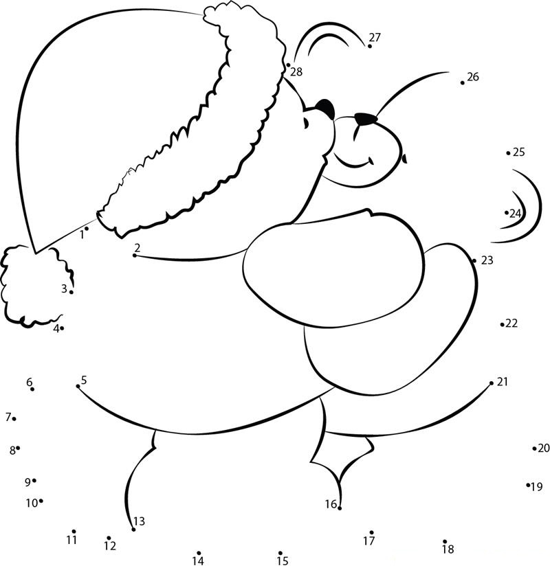 Christmas Bear Hug printable dot to dot worksheet