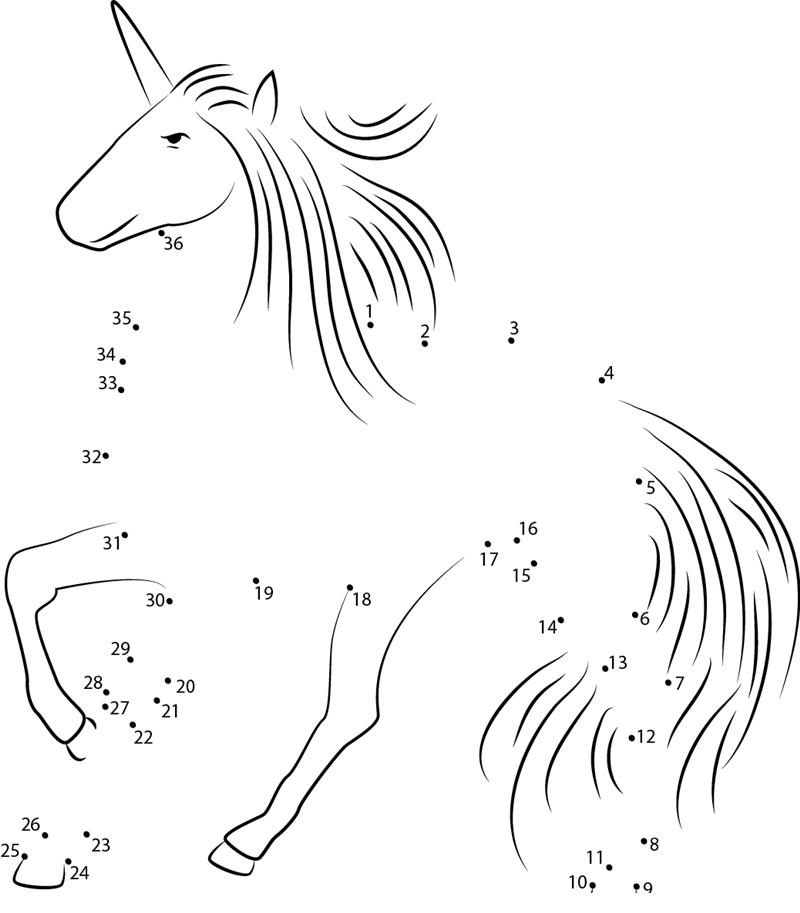 Majestic Unicorn dot to dot worksheets