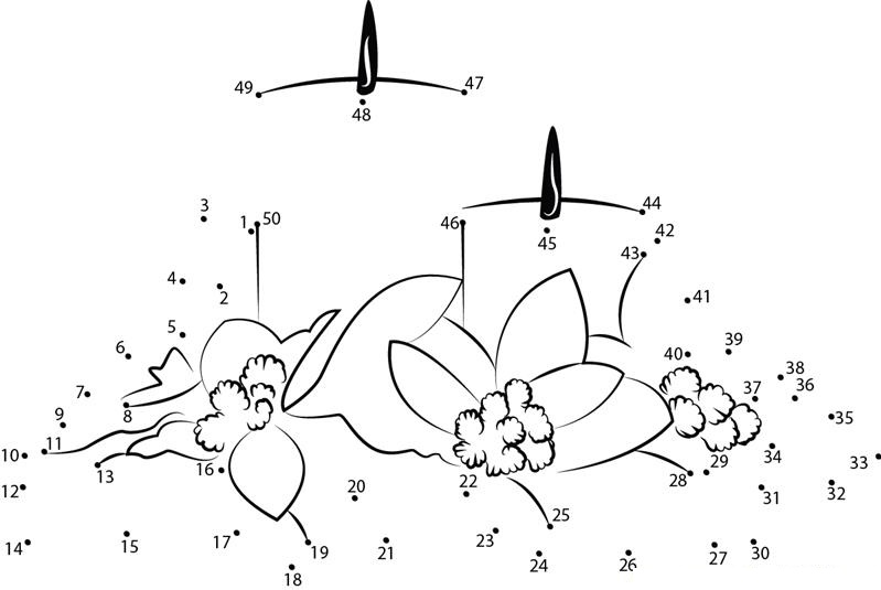 Christmas Candles In Flower printable dot to dot worksheet