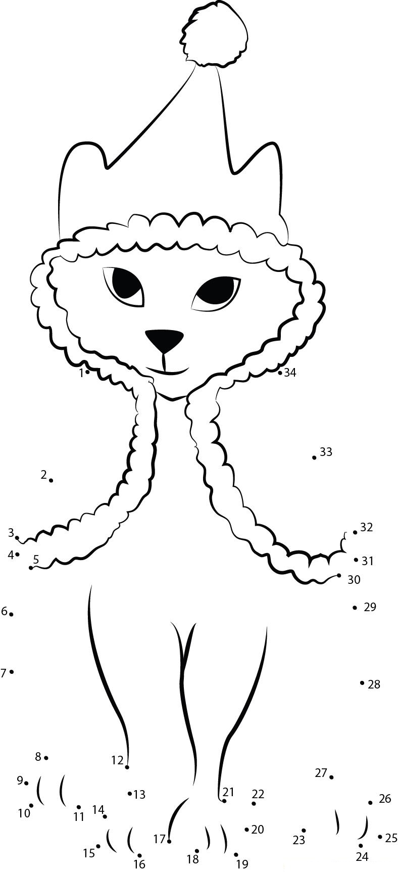 Christmas Cat dot to dot worksheets