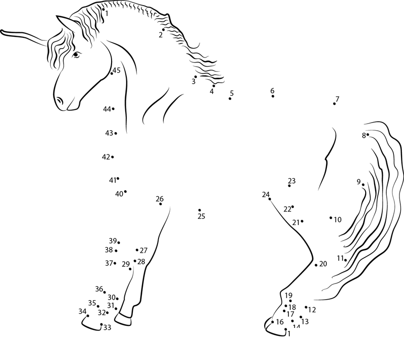 Pearl Unicorn dot to dot worksheets