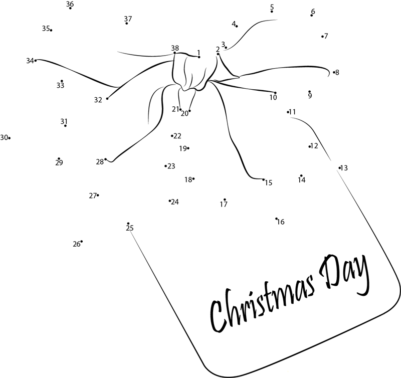 Christmas Day Ribbon printable dot to dot worksheet