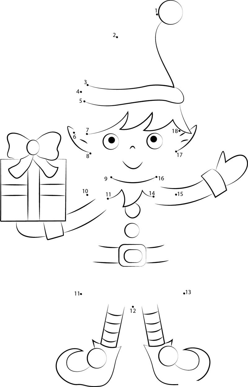 Christmas Elf printable dot to dot worksheet