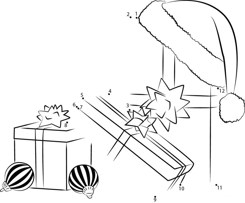 Christmas Gifts printable dot to dot worksheet