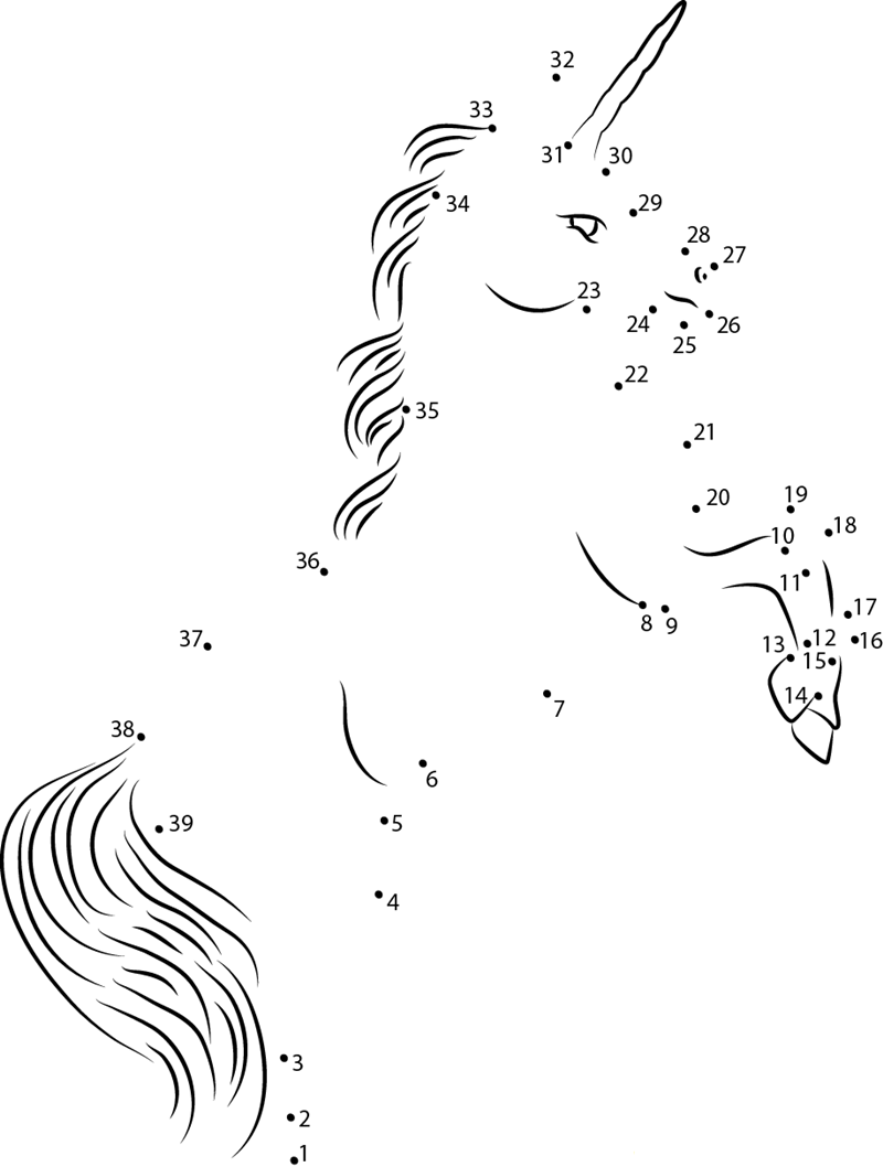 Rampant Unicorn dot to dot worksheets