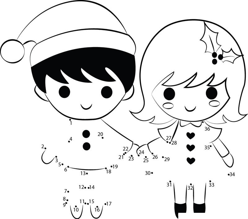 Christmas Kids printable dot to dot worksheet