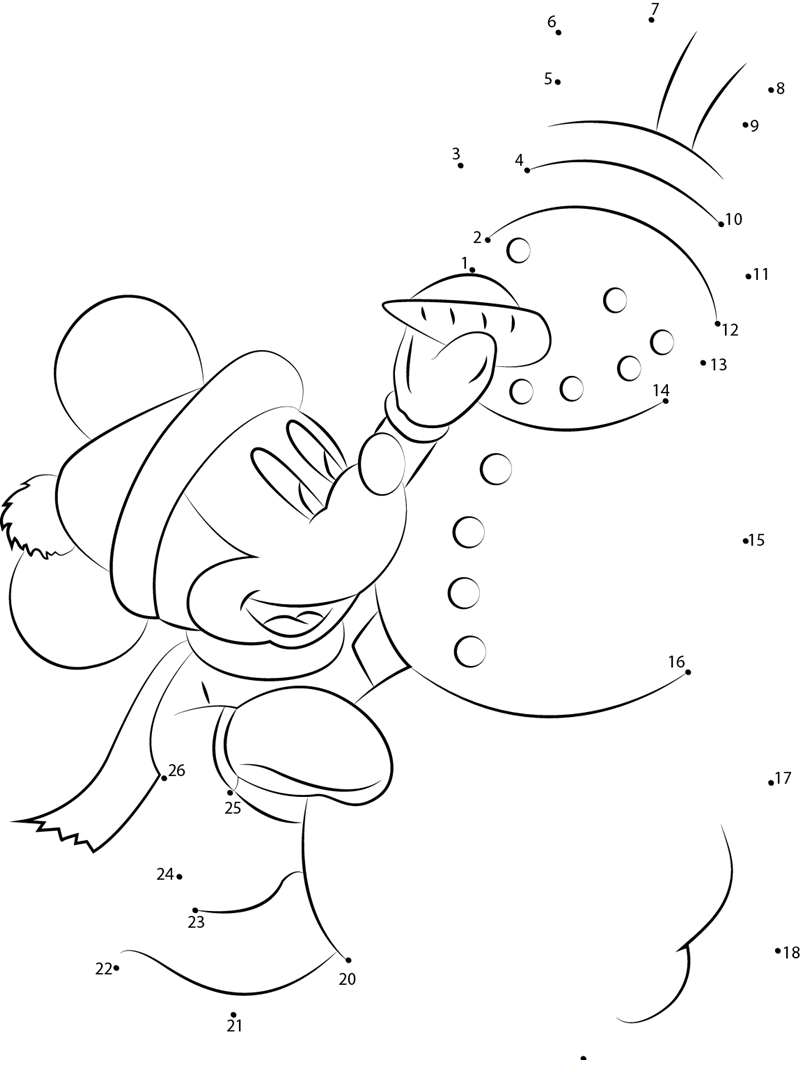 Christmas Mickey Mouse Xmas dot to dot worksheets