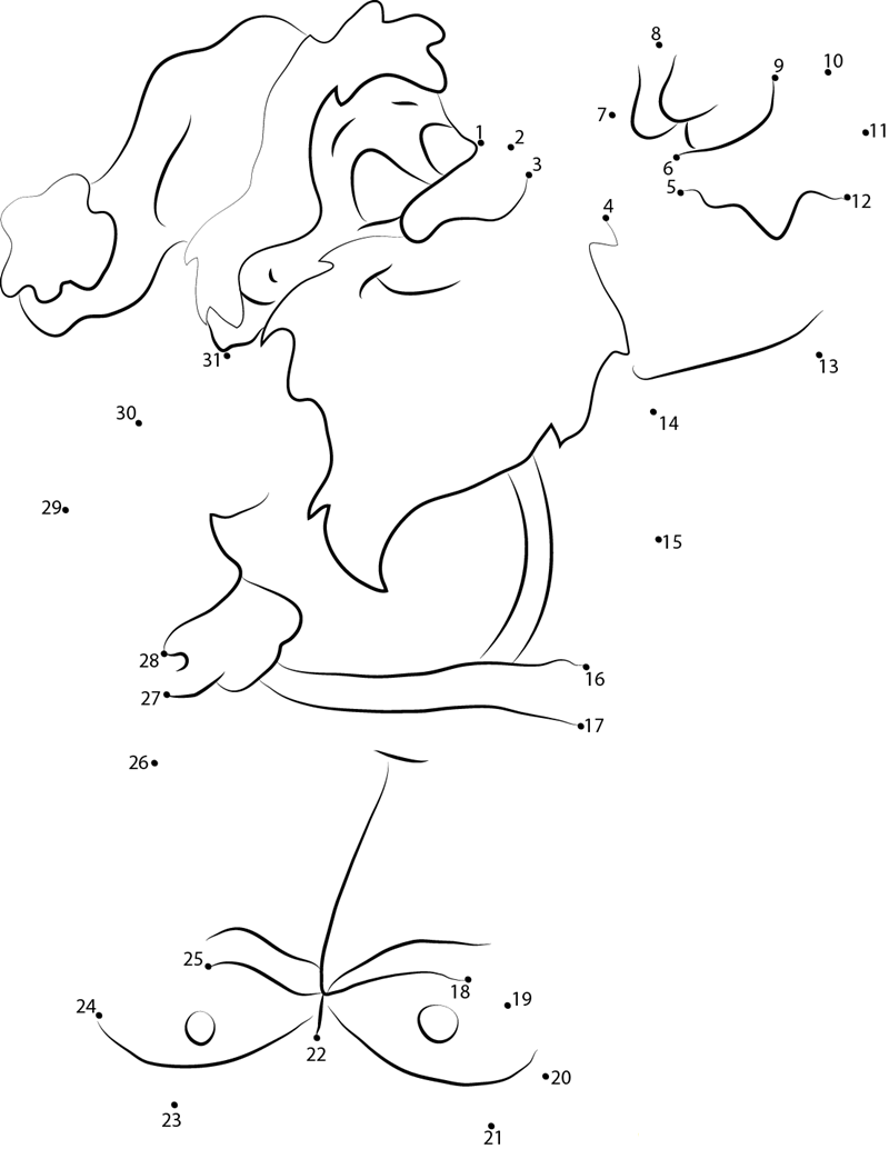 Complacent Santa Claus Cartoon printable dot to dot worksheet