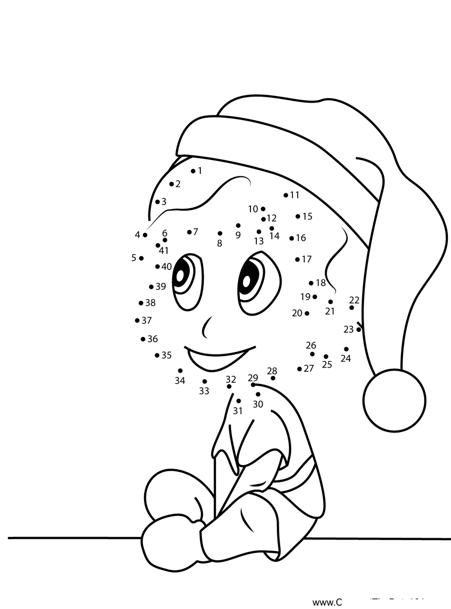 Cute-Boy-With-Santa-Hat printable dot to dot worksheet